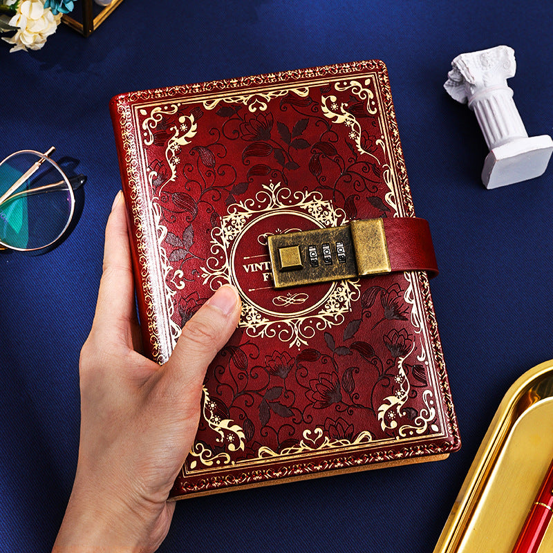 🔥Password-protected lockable diary/simple notebook/European retro style journal/notebook - thickened