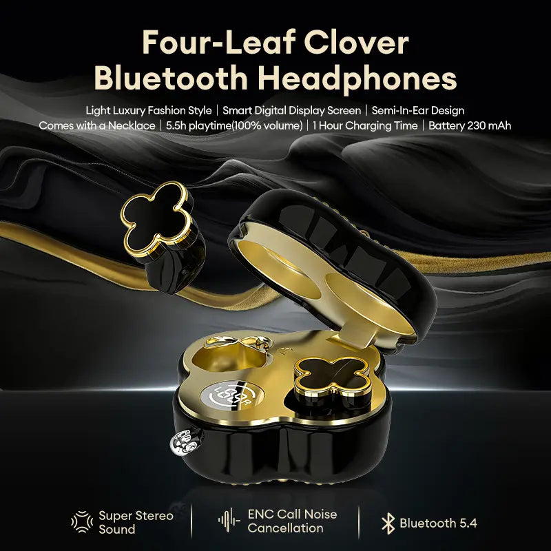 🔥 AQA® Four-Leaf Clover AI Translator Wireless Earbuds 🎀 Earphones/Translator/Earrings/Necklaces 4 in 1 🌸 Perfect Gift 🎁