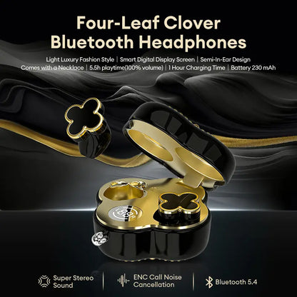 🔥 AQA® Four-Leaf Clover AI Translator Wireless Earbuds 🎀 Earphones/Translator/Earrings/Necklaces 4 in 1 🌸 Perfect Gift 🎁