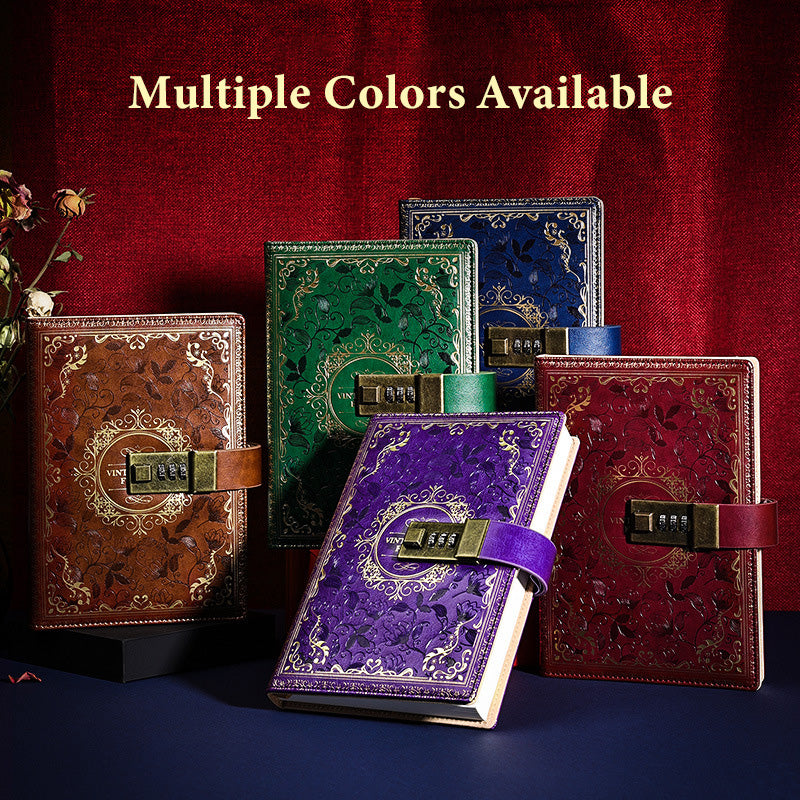 🔥Password-protected lockable diary/simple notebook/European retro style journal/notebook - thickened