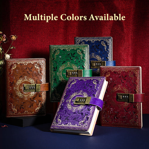 🔥Password-protected lockable diary/simple notebook/European retro style journal/notebook - thickened