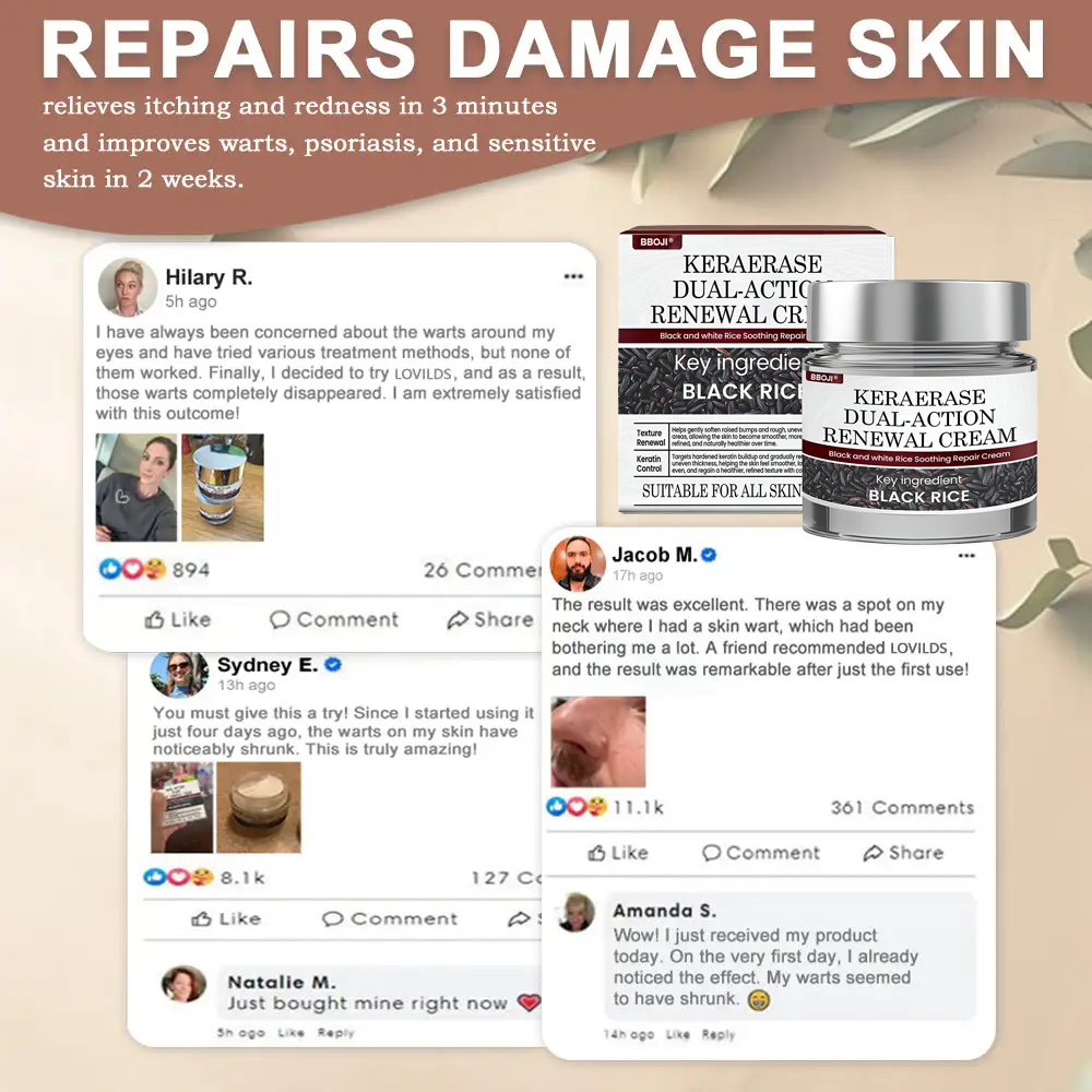 BBOJI® KeraErase Dual-Action Renewal Cream | Black Rice Skin Repair Essence Cream (Removes warts and skin growths, improves keratin buildup and seborrheic dermatitis, follicular keratosis, age spots, and bruising)