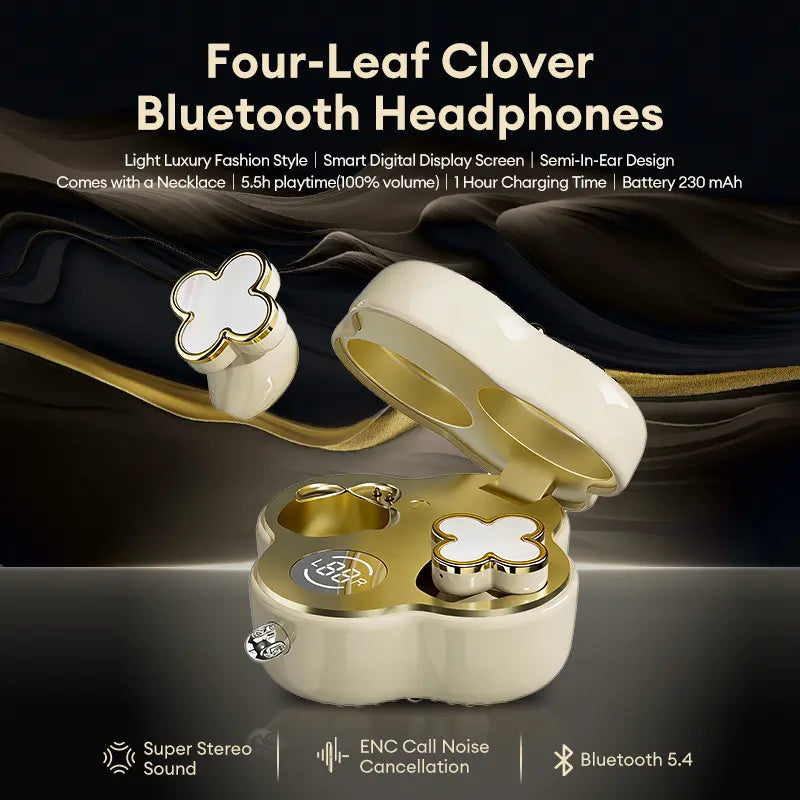 🔥 AQA® Four-Leaf Clover AI Translator Wireless Earbuds 🎀 Earphones/Translator/Earrings/Necklaces 4 in 1 🌸 Perfect Gift 🎁