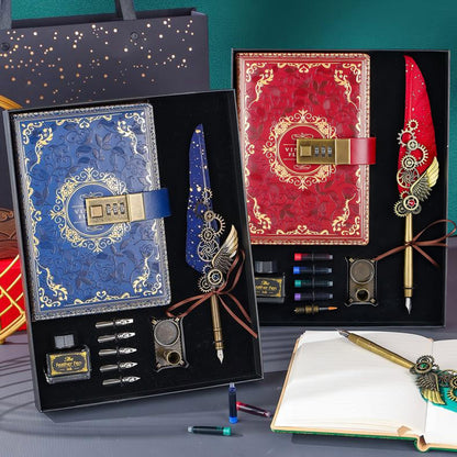 Notebook + Pen Set 🔥Password-protected lockable diary/simple notebook/European retro style journal/notebook - thickened
