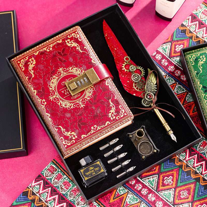 Notebook + Pen Set 🔥Password-protected lockable diary/simple notebook/European retro style journal/notebook - thickened