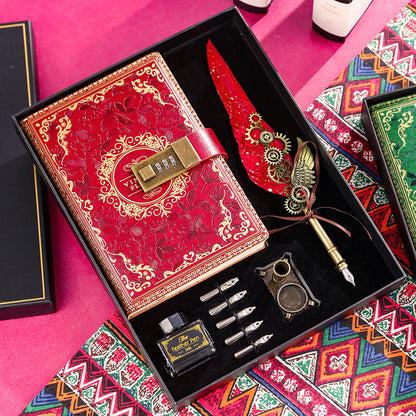Notebook + Pen Set 🔥Password-protected lockable diary/simple notebook/European retro style journal/notebook - thickened