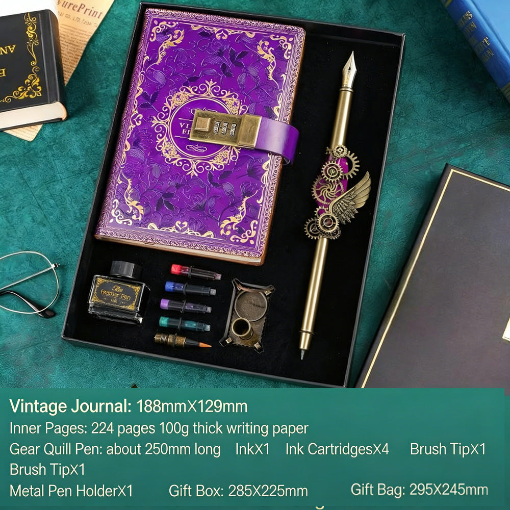 Notebook + Pen Set 🔥Password-protected lockable diary/simple notebook/European retro style journal/notebook - thickened