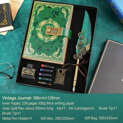 Notebook + Pen Set 🔥Password-protected lockable diary/simple notebook/European retro style journal/notebook - thickened