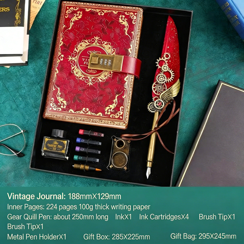 Notebook + Pen Set 🔥Password-protected lockable diary/simple notebook/European retro style journal/notebook - thickened