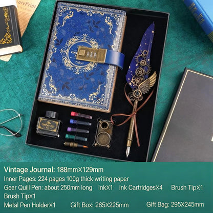 Notebook + Pen Set 🔥Password-protected lockable diary/simple notebook/European retro style journal/notebook - thickened