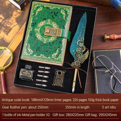 Notebook + Pen Set 🔥Password-protected lockable diary/simple notebook/European retro style journal/notebook - thickened