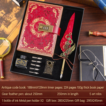 Notebook + Pen Set 🔥Password-protected lockable diary/simple notebook/European retro style journal/notebook - thickened