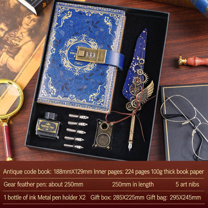 Notebook + Pen Set 🔥Password-protected lockable diary/simple notebook/European retro style journal/notebook - thickened