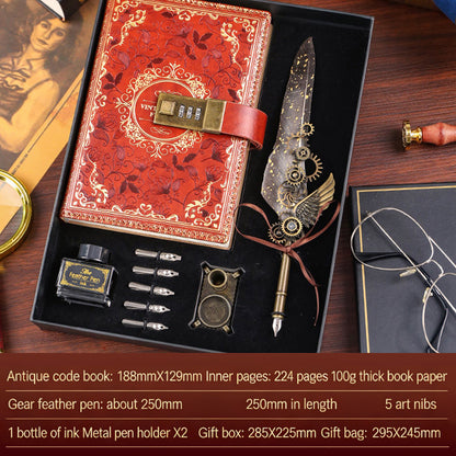 Notebook + Pen Set 🔥Password-protected lockable diary/simple notebook/European retro style journal/notebook - thickened