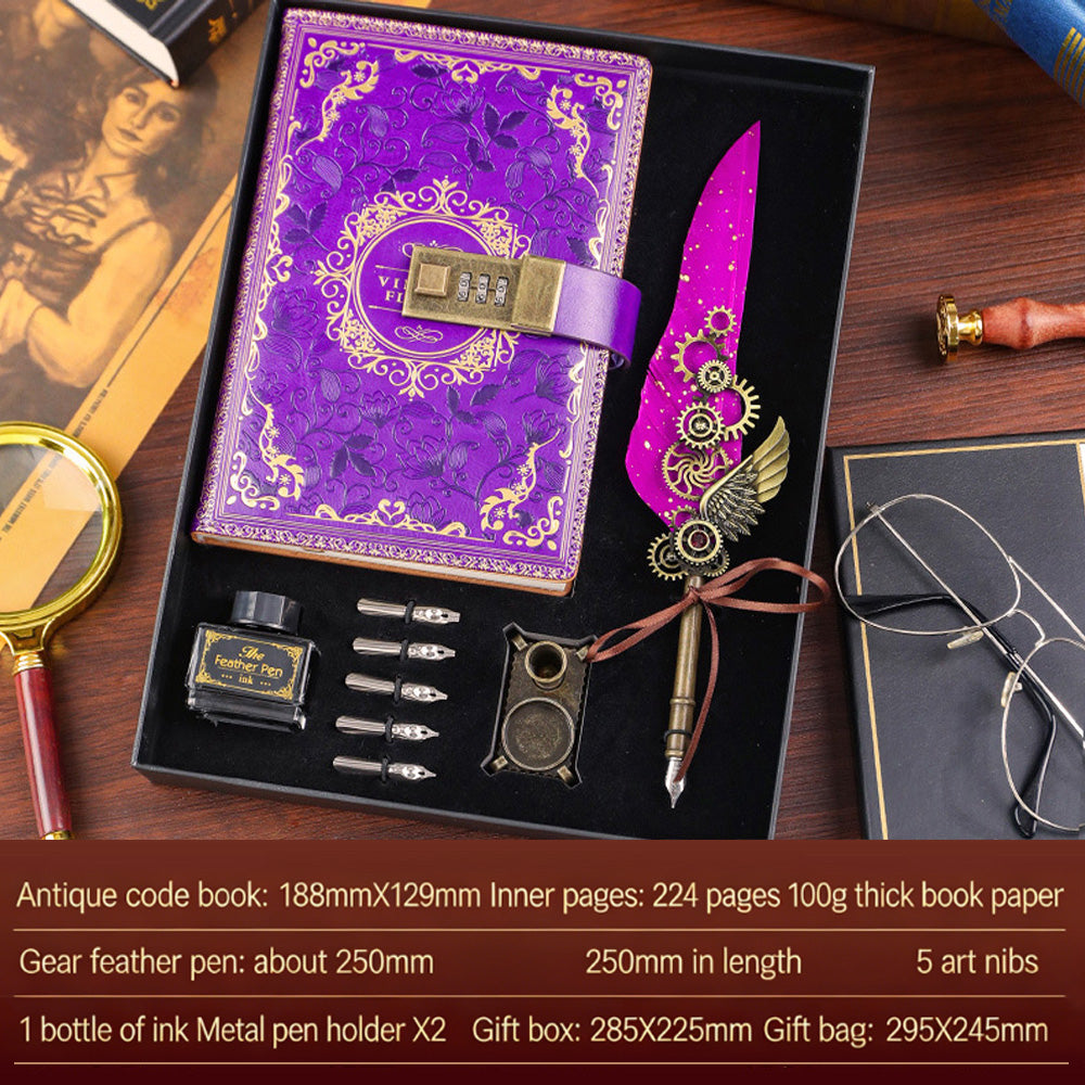 Notebook + Pen Set 🔥Password-protected lockable diary/simple notebook/European retro style journal/notebook - thickened