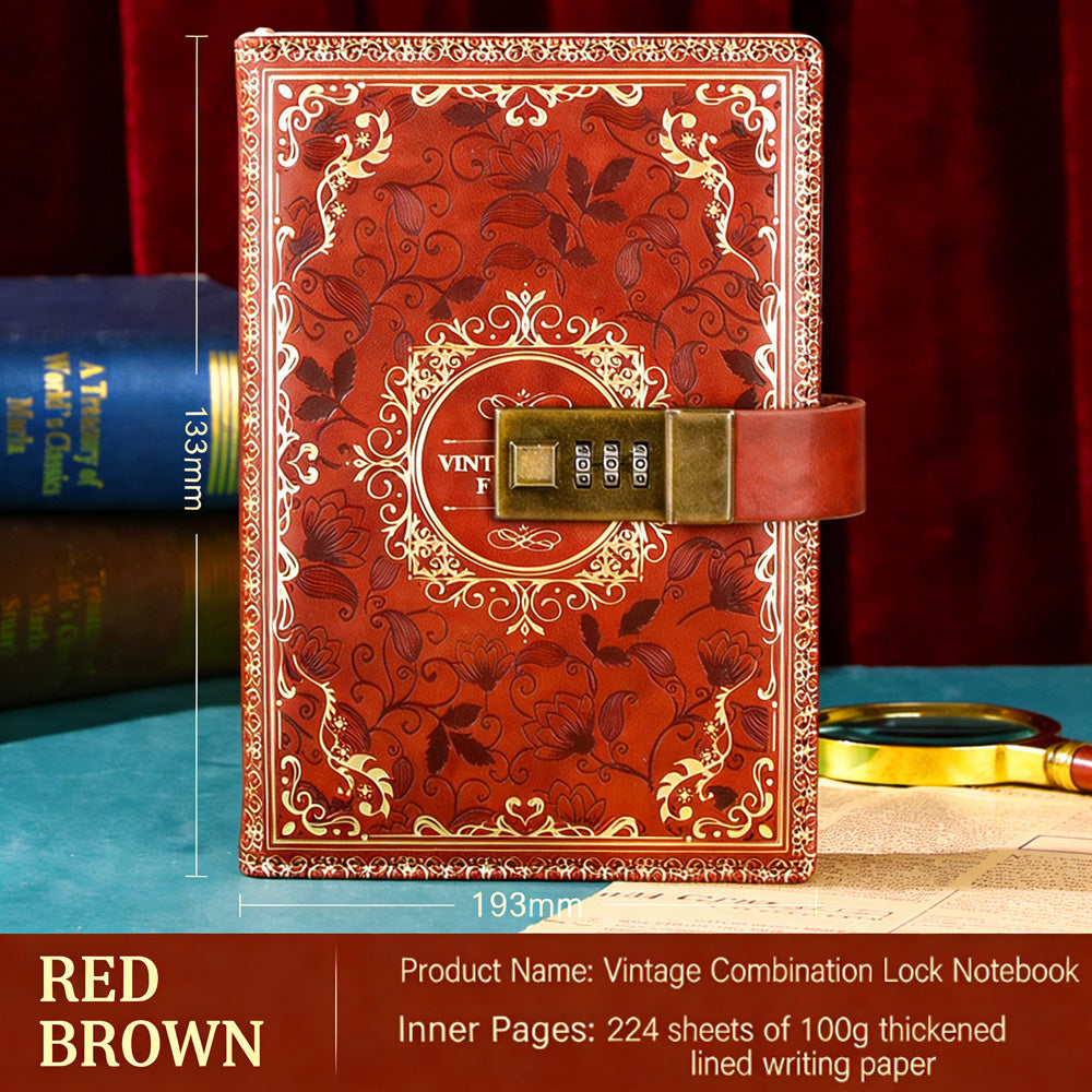 Notebook + Pen Set 🔥Password-protected lockable diary/simple notebook/European retro style journal/notebook - thickened