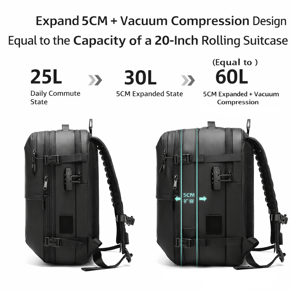 A vacuum-compression backpack designed — durable, well-structured, and built to carry more for everyday versatility.